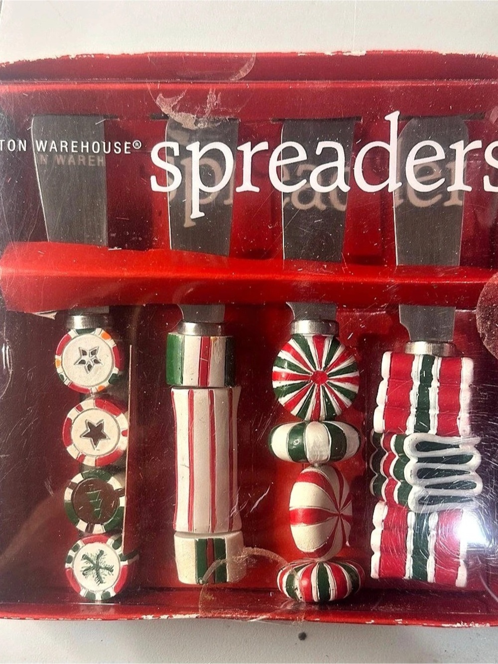 Vtg 2006 Boston Warehouse Holiday Candy Beaded Spreader Set of 4 — NIB Christma